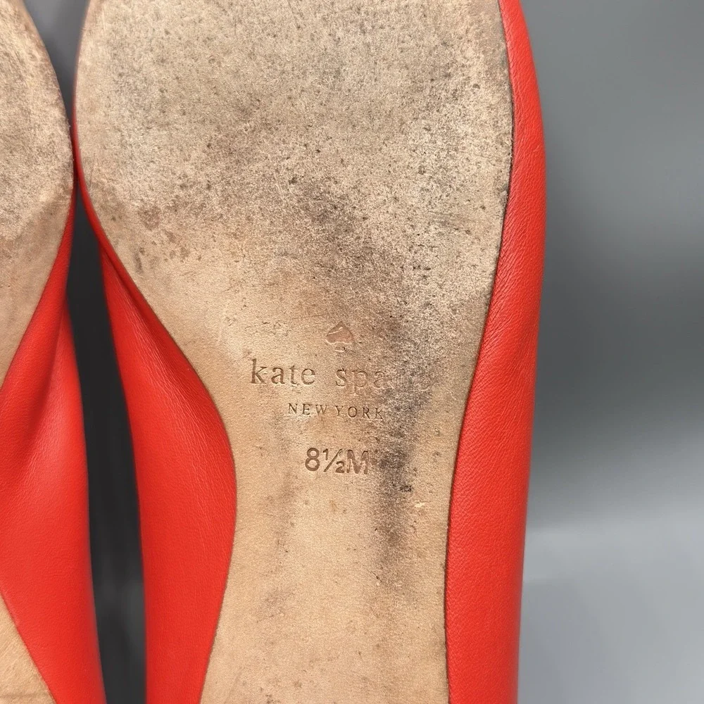 Kate Spade New York Coral Red Leather Cheetah Calf Hair Cap Toe Flats Womens 8.5